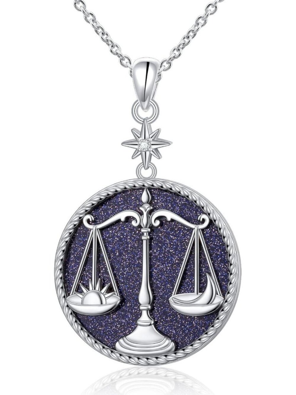 Sterling Silver Libra Necklace for Women | Blue Sandstone Zodiac Pendant Jewelry